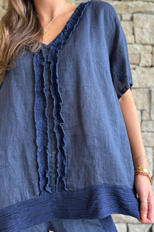 Benji Linen Wave Y Tee Navy